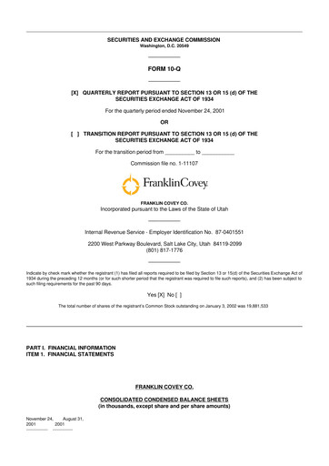 Thumbnail Franklin Covey 10-Q Quarterly Report FY 