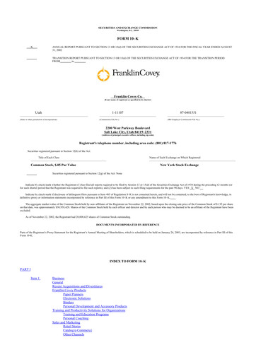 Thumbnail Franklin Covey 10-K Annual Report 