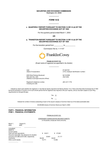 Thumbnail Franklin Covey 10-Q Quarterly Report FY 