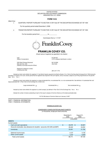 Thumbnail Franklin Covey 10-Q Quarterly Report FY 