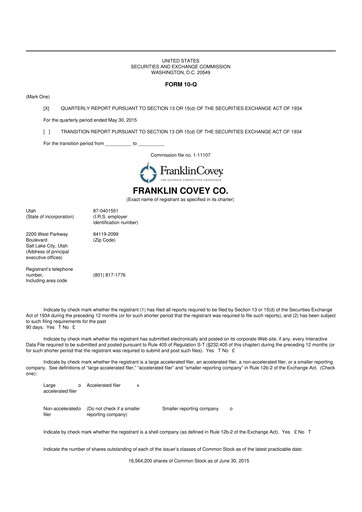 Thumbnail Franklin Covey 10-Q Quarterly Report FY2015 