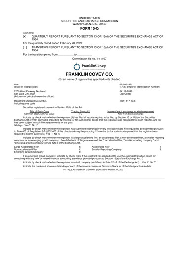 Thumbnail Franklin Covey 10-Q Quarterly Report FY2021 