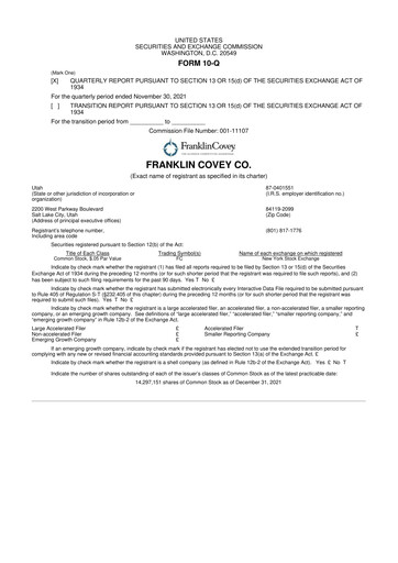 Thumbnail Franklin Covey 10-Q Quarterly Report FY2022 