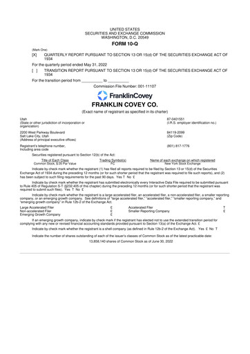 Thumbnail Franklin Covey 10-Q Quarterly Report FY2022 