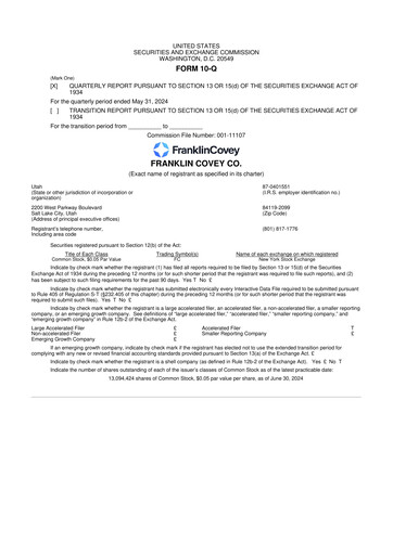 Thumbnail Franklin Covey 10-Q Quarterly Report FY2024 