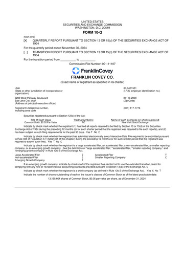 Thumbnail Franklin Covey 10-Q Quarterly Report FY2025 
