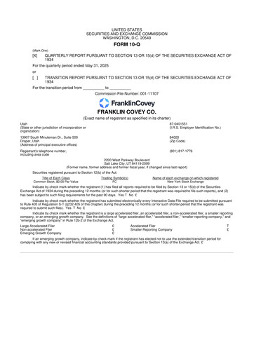 Thumbnail Franklin Covey 10-Q Quarterly Report FY2025 