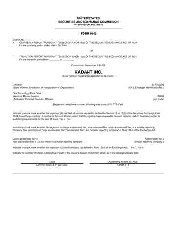 Thumbnail Kadant 10-Q Quarterly Report FY 