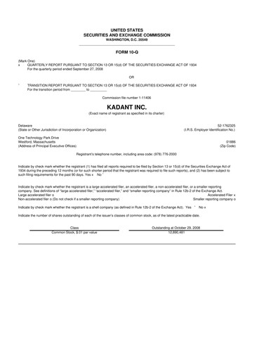 Thumbnail Kadant 10-Q Quarterly Report FY 
