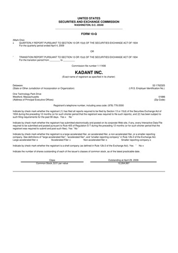 Thumbnail Kadant 10-Q Quarterly Report FY 