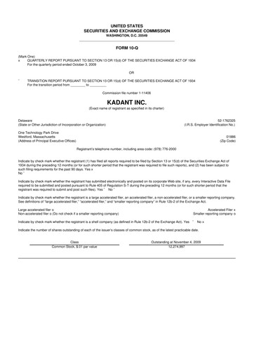 Thumbnail Kadant 10-Q Quarterly Report FY 
