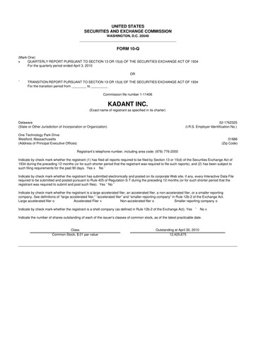 Thumbnail Kadant 10-Q Quarterly Report FY 
