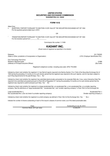 Thumbnail Kadant 10-Q Quarterly Report FY 