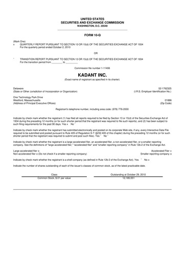 Thumbnail Kadant 10-Q Quarterly Report FY 