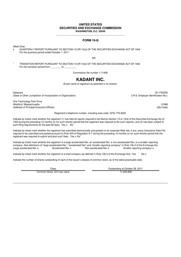 Thumbnail Kadant 10-Q Quarterly Report FY 