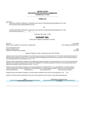 Thumbnail Kadant 10-Q Quarterly Report FY 