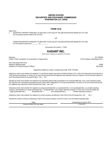 Thumbnail Kadant 10-Q Quarterly Report FY 