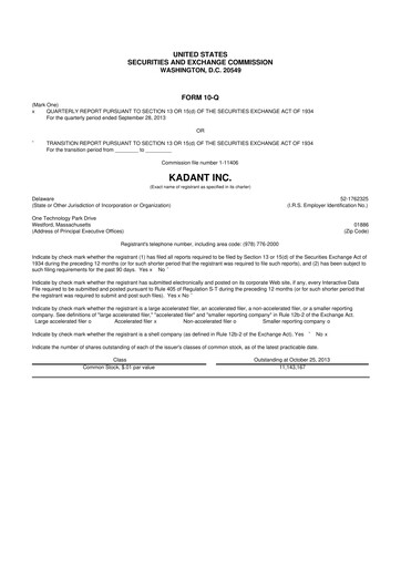 Thumbnail Kadant 10-Q Quarterly Report FY 
