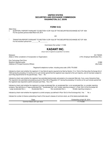 Thumbnail Kadant 10-Q Quarterly Report FY 