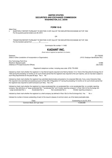 Thumbnail Kadant 10-Q Quarterly Report FY 