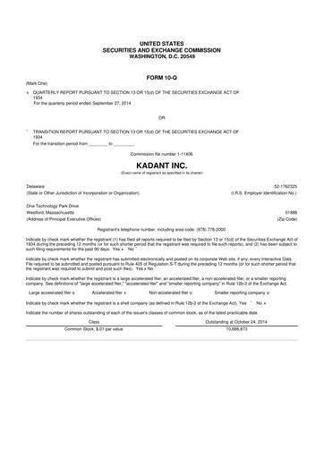 Thumbnail Kadant 10-Q Quarterly Report FY 