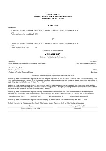 Thumbnail Kadant 10-Q Quarterly Report FY 