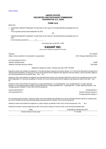 Thumbnail Kadant 10-Q Quarterly Report FY2018 