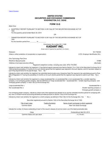 Thumbnail Kadant 10-Q Quarterly Report FY2019 