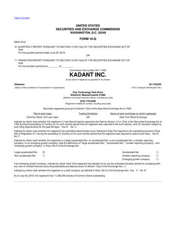 Thumbnail Kadant 10-Q Quarterly Report FY2019 