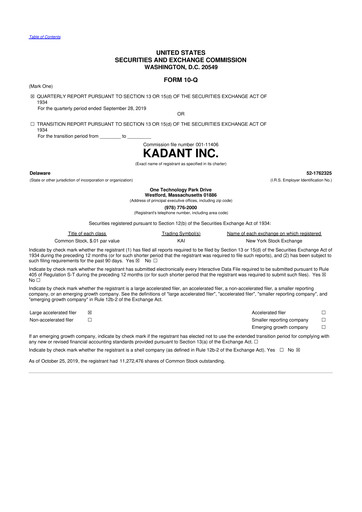 Thumbnail Kadant 10-Q Quarterly Report FY2019 