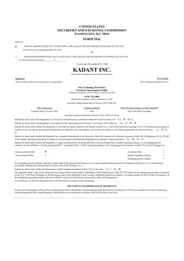 Thumbnail Kadant 10-K Annual Report 2019