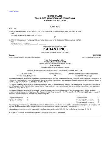 Thumbnail Kadant 10-Q Quarterly Report FY2020 