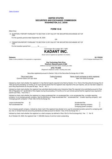 Thumbnail Kadant 10-Q Quarterly Report FY2020 