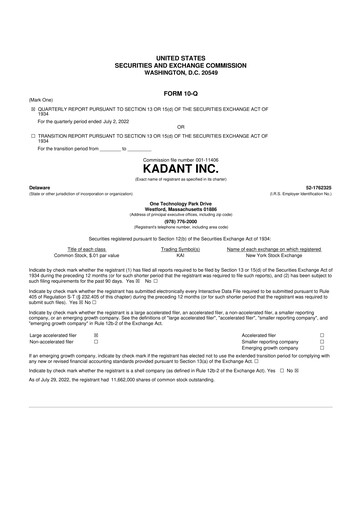 Thumbnail Kadant 10-Q Quarterly Report FY2022 