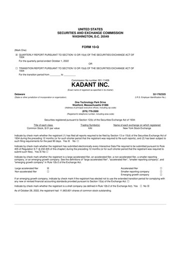 Thumbnail Kadant 10-Q Quarterly Report FY2022 