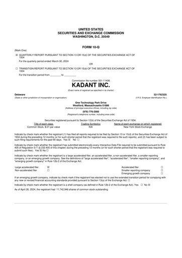 Thumbnail Kadant 10-Q Quarterly Report FY2024 