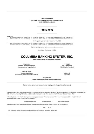Thumbnail Columbia Banking System 10-Q Quarterly Report FY 