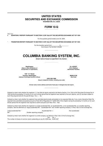 Thumbnail Columbia Banking System 10-Q Quarterly Report FY 