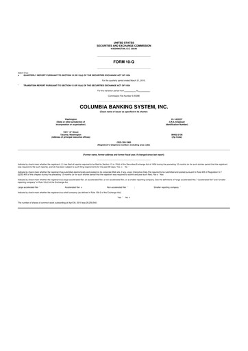 Thumbnail Columbia Banking System 10-Q Quarterly Report FY 