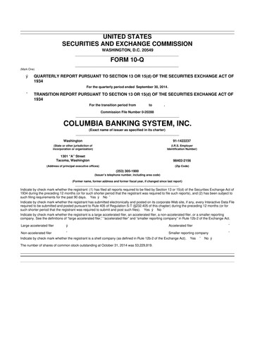 Thumbnail Columbia Banking System 10-Q Quarterly Report FY2014 