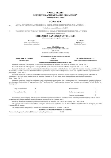 Thumbnail Columbia Banking System 10-K Annual Report 2019