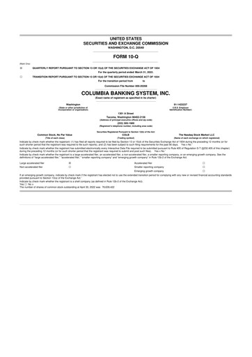 Thumbnail Columbia Banking System 10-Q Quarterly Report FY2022 