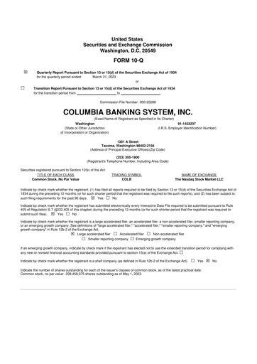 Thumbnail Columbia Banking System 10-Q Quarterly Report FY2023 