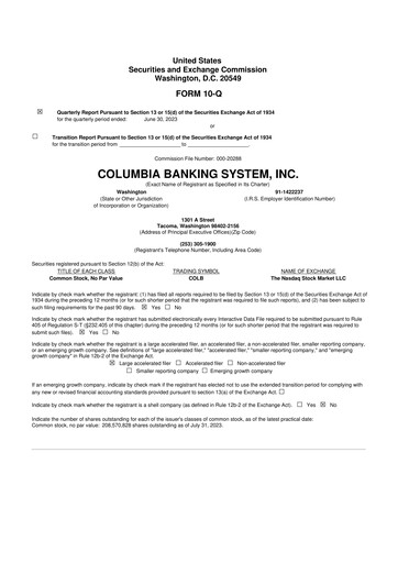 Thumbnail Columbia Banking System 10-Q Quarterly Report FY2023 