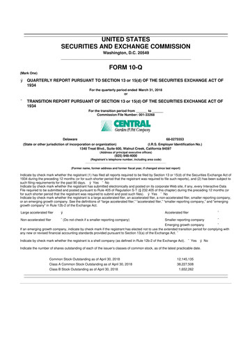 Miniature Central Garden & Pet 10-Q Rapport trimestriel 2018 