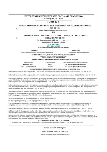 Miniature Central Garden & Pet 10-K Rapport annuel 2019