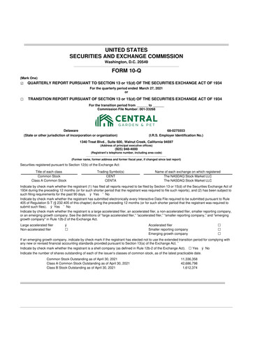 Miniature Central Garden & Pet 10-Q Rapport trimestriel 2021 