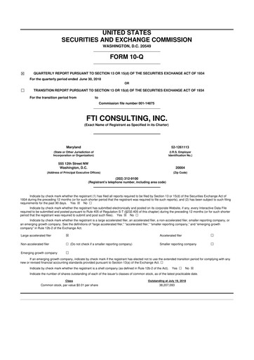 Thumbnail FTI Consulting 10-Q Quarterly Report FY2018 