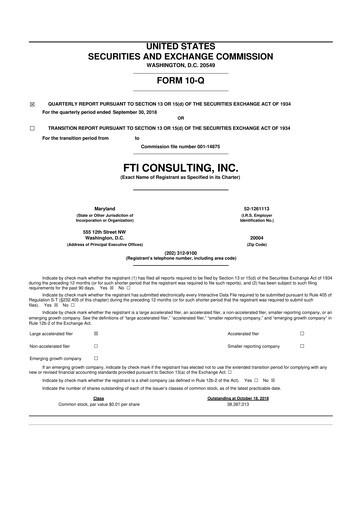 Thumbnail FTI Consulting 10-Q Quarterly Report FY2018 
