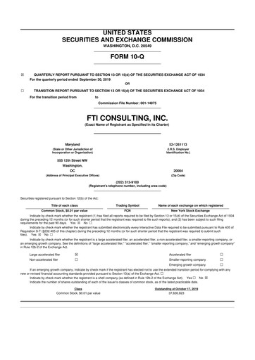 Thumbnail FTI Consulting 10-Q Quarterly Report FY2019 